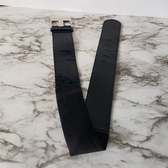 Vintage black‎ patent leather and elastic Belt - Picture 1 of 9